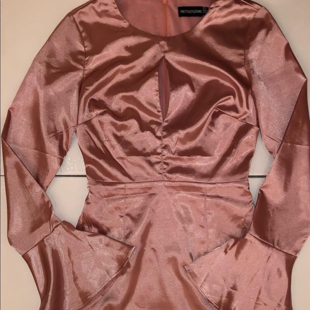 Satin rose flare sleeve dress